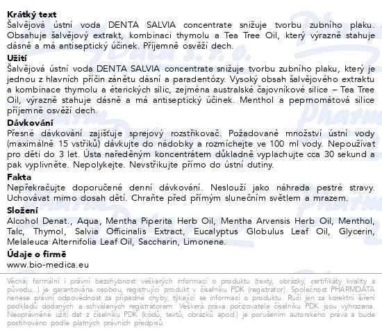 Příbalový leták - Denta Salvia concentrate šalvějová ústní voda 50ml