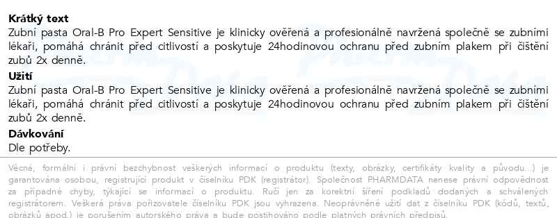 Příbalový leták - Oral-B Smooth Mint zubní pasta 75ml