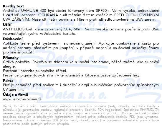 Příbalový leták - LA ROCHE-POSAY Anthelios tónovaný krém SPF50+ 50ml