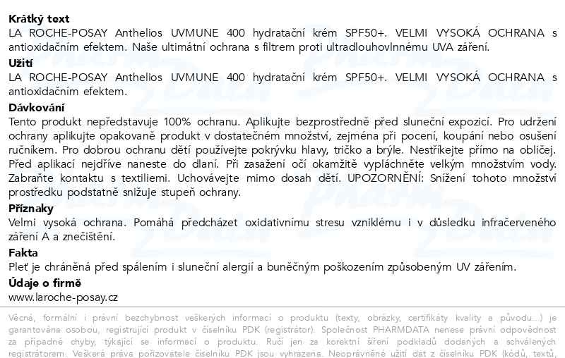 Příbalový leták - LA ROCHE-POSAY Anthelios krém SPF50+ 50ml