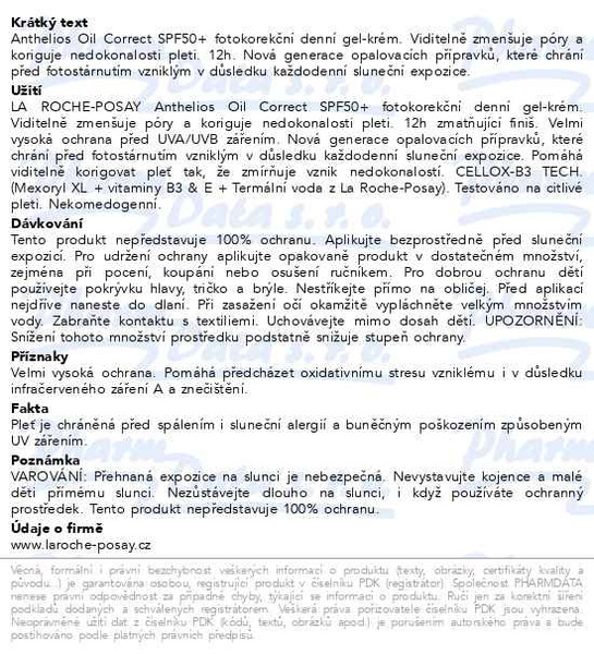 Příbalový leták - LA ROCHE-POSAY ANTHELIOS Oil Correct SPF50+ 50ml