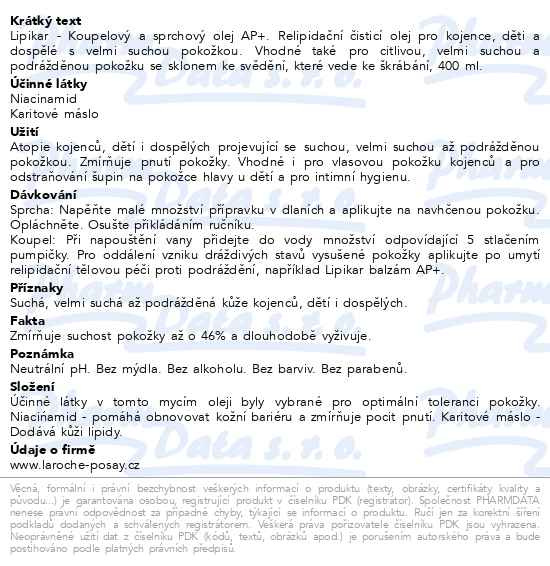 Příbalový leták - LA ROCHE-POSAY Lipikar Huile Lavante AP+ Zvláčňující relipidační koupelový a sprchový olej proti podráždění pokožky 400 ml