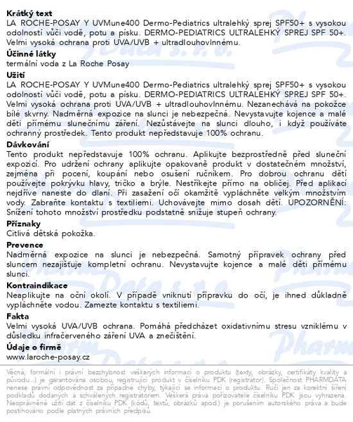 Příbalový leták - LA ROCHE-POSAY ANTHELIOS sprej děti SPF50+ 200ml