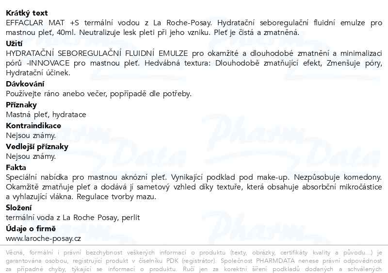 Příbalový leták - LA ROCHE-POSAY Effaclar MAT Hydratační zmatňující péče proti lesku pleti a rozšířeným pórům 40 ml