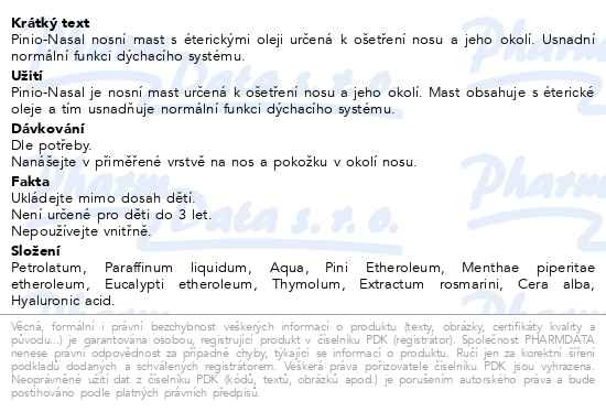 Příbalový leták - Rosen Pinio-Nasal nosní mast 10g