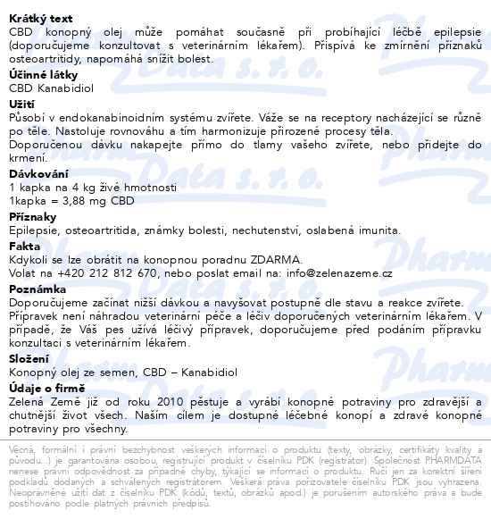 Příbalový leták - Zelená Země CBD olej pro psy 10% 10ml