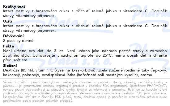 Příbalový leták - Intact hroznový cukr s vitaminem C, jablko 16ks