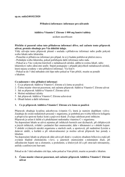 Příbalový leták (SUKL) - Additiva Vitamin C citron tbl eff 20