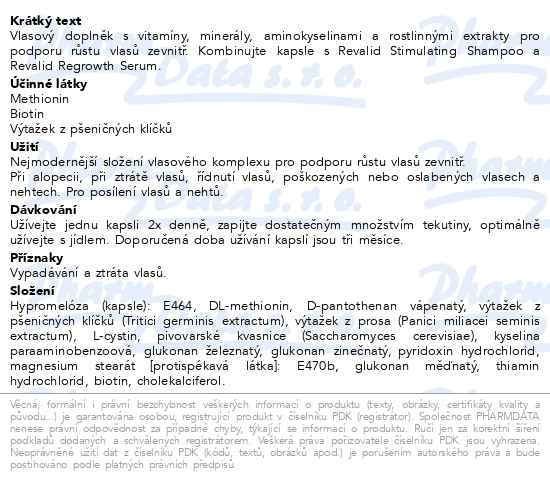 Příbalový leták - Revalid Hair Complex 180 kapslí
