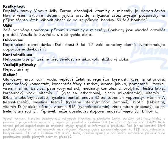 Příbalový leták - Vibovit Farma 50ks