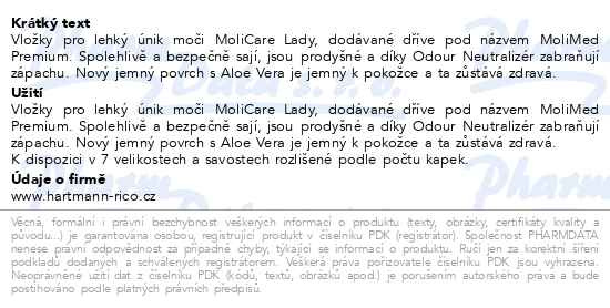 Příbalový leták - Inkontinenční vložky MoliCare Lady Pad 2kap Duopack 2x14ks