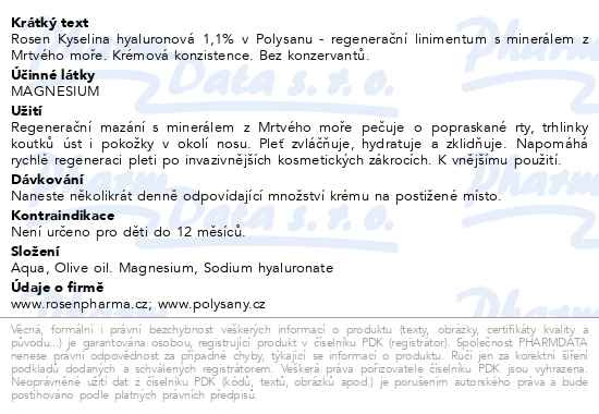 Příbalový leták - Rosen 1.1% Kyselina hyaluronová v Polysanu 100g
