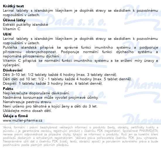 Příbalový leták - Larinal s islandským lišejníkem Dr.Müller, 16 tablet