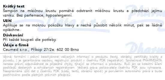 Příbalový leták - Babé Dítě - Šampon na mléčnou krustu 200 ml (Pediatric Cradle Cap Shampoo)