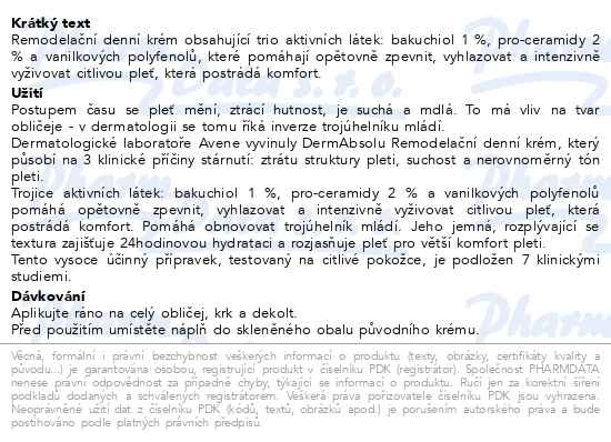 Příbalový leták - AVENE DermAbsolu Remodelační denní krém-náplň 50ml