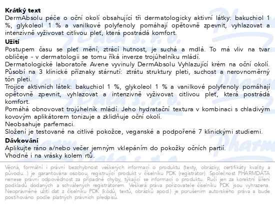 Příbalový leták - AVENE DermAbsolu Vyhlazující oční krém 15ml
