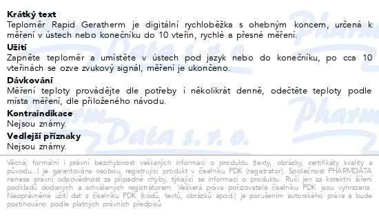 Příbalový leták - Teploměr digitál.s ohebným koncem Geratherm rapid