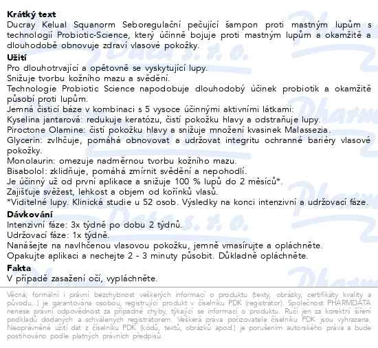 Příbalový leták - DUCRAY Kelual Squanorm Šampon mastné lupy 200ml