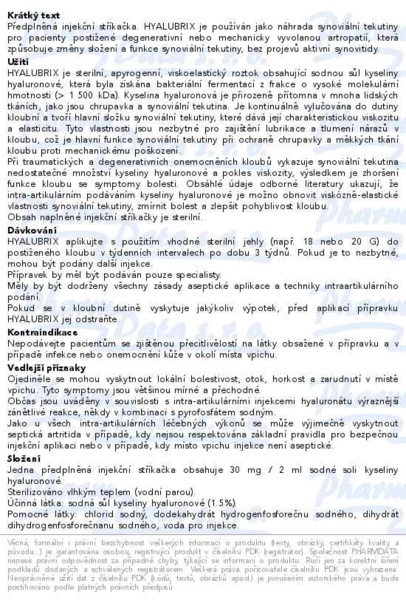 Příbalový leták - Hyalubrix injekce 1x2ml/30mg viskoelastický roztok
