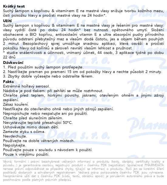 Příbalový leták - KLORANE Suchý šampon s kopřivou&vit.E 150ml
