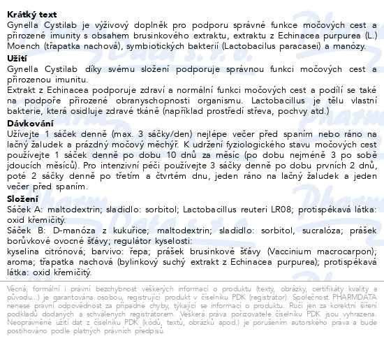 Příbalový leták - Gynella Cystilab 10 sáčků 40g