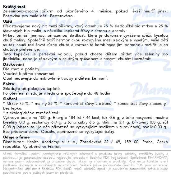 Příbalový leták - Good Gout Mrkev s malinami BIO 120g 4M+