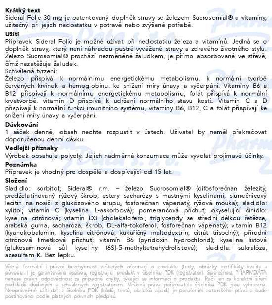 Příbalový leták - SiderAL Folic 30mg 20 sáčků