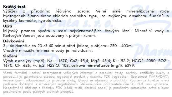 Příbalový leták - Mlýnský pramen 700ml