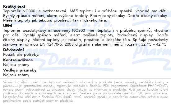 Příbalový leták - Biotter teploměr bezdotykový infrač. NC300 1ks