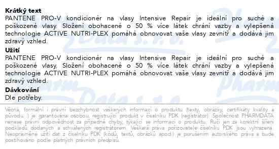 Příbalový leták - Pantene Pro-V Active Nutri-Plex kondicioner 800ml