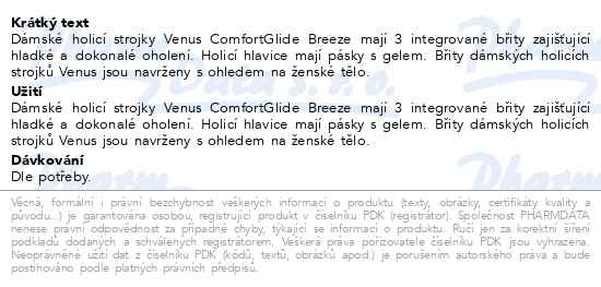 Příbalový leták - Gillette Venus Comfortglide Breeze náhradní hlavice 4ks