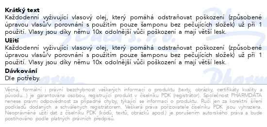 Příbalový leták - Pantene Pro-V Keratin Protect olej 100ml
