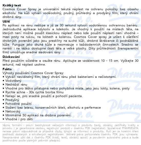 Příbalový leták - Cosmos Cover spray náplast ve spreji 30ml