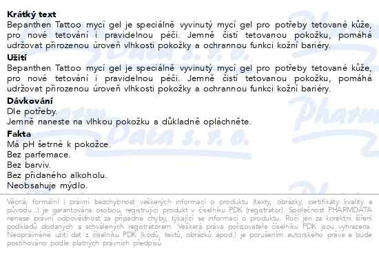 Příbalový leták - Bepanthen Tattoo mycí gel 200ml