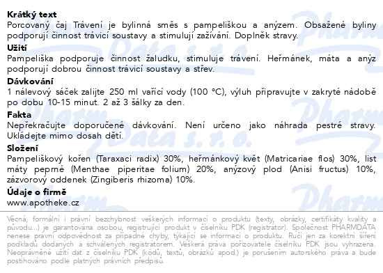 Příbalový leták - Apotheke FAF UK Trávení čaj 20x2g