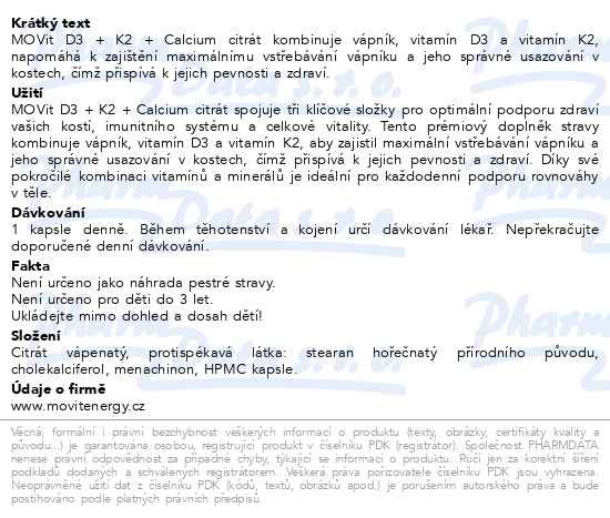 Příbalový leták - MOVit D3+K2 Calcium citrát Premium cps.90