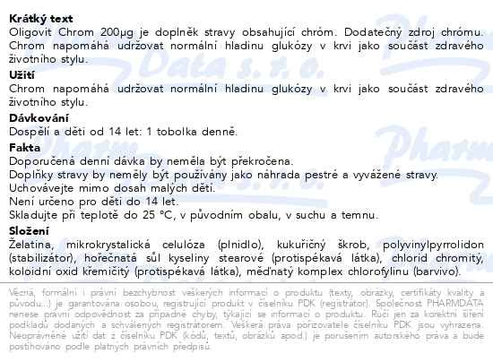 Příbalový leták - Oligovit Chrom 200mcg 30 tobolek Galenika