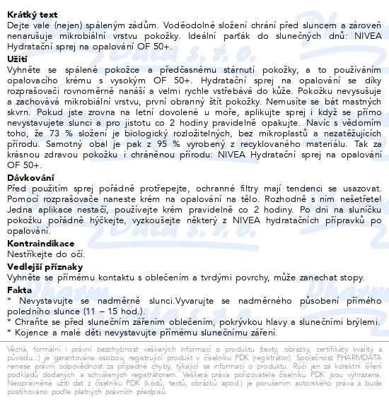 Příbalový leták - NIVEA SUN Sprej na opalování Protect & Moisture SPF 50+ 270ml