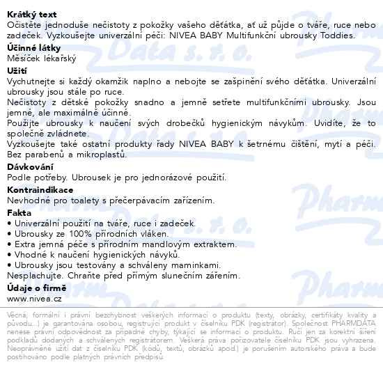 Příbalový leták - NIVEA Baby Multifunkční ubrousky Toddies 57ks
