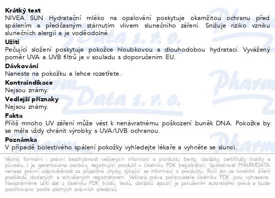 Příbalový leták - NIVEA SUN Mléko na opalování Protect & Moisture SPF 50+ 200ml