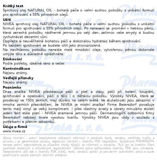 Příbalový leták - NIVEA Pečující sprchový olej Natural 200ml