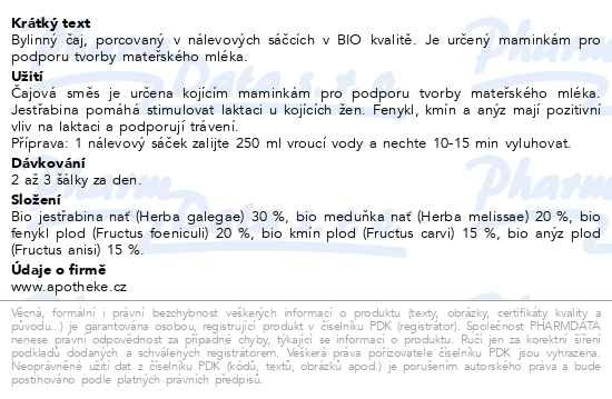 Příbalový leták - Apotheke BIO Kojící maminky čaj 20x1.5g