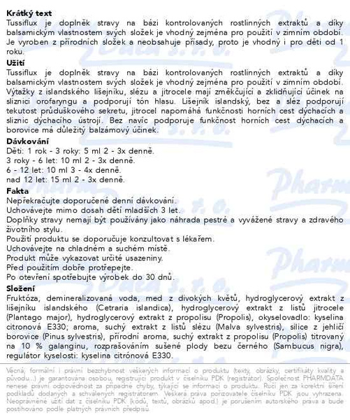 Příbalový leták - Tussiflux 1R+ 200ml Pharmalife