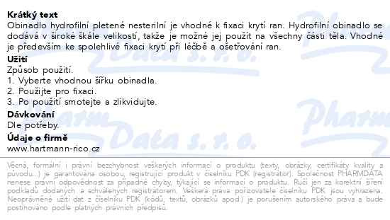 Příbalový leták - Hartmann Hydrofilní neelastické obinadlo 8cmx5m 1ks