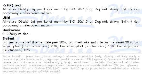 Příbalový leták - Allnature Kojící maminky bylinný čaj BIO 20x1.5g