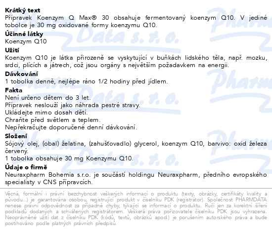 Příbalový leták - Koenzym Q Max 30mg 60 tobolek