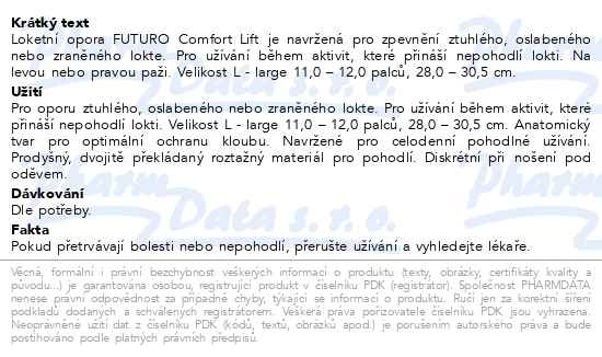 Příbalový leták - 3M FUTURO Loketní bandáž Comfort Lift76579DAB velikost L