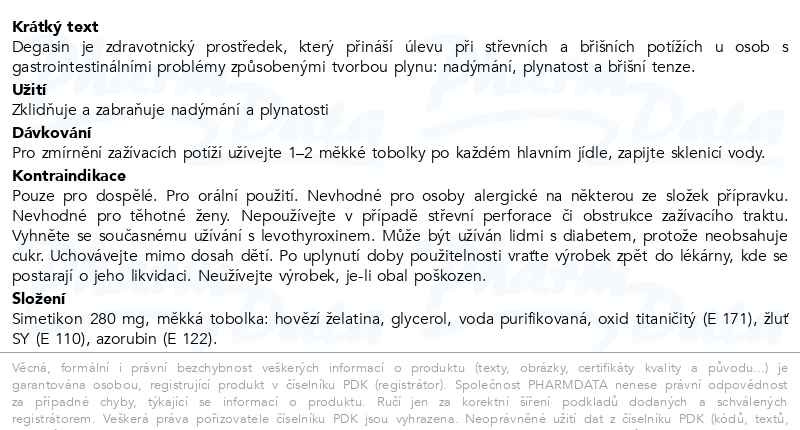 Příbalový leták - Degasin 280mg, 32 tobolek
