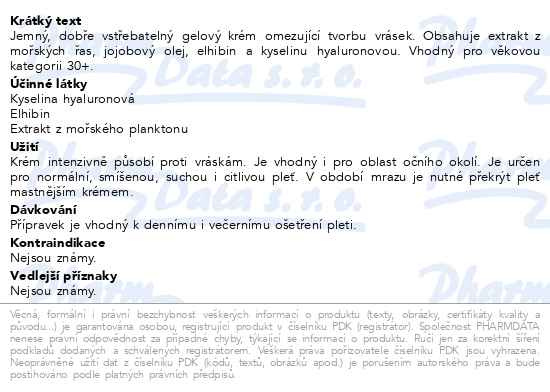 Příbalový leták - RYOR Mořské řasy Aktivní krém proti vráskám 50ml