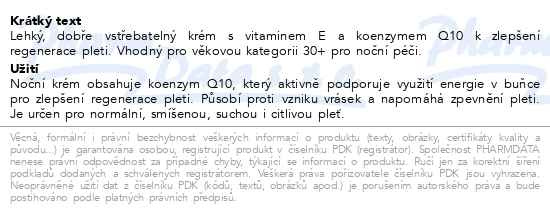 Příbalový leták - RYOR Koenzym Q10 Noční krém 50ml
